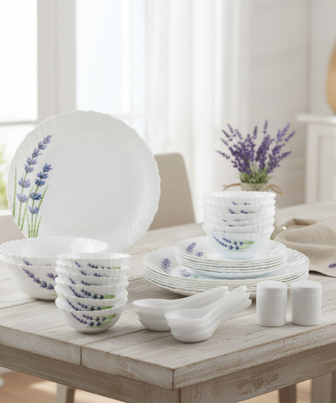 LAOPALA Pack of 35 Opalware Collection English Lavender 35 Pcs Dinner Set