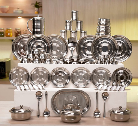 KIARAA Pack of 61 Stainless Steel KIARAA Dinner Set Price in India