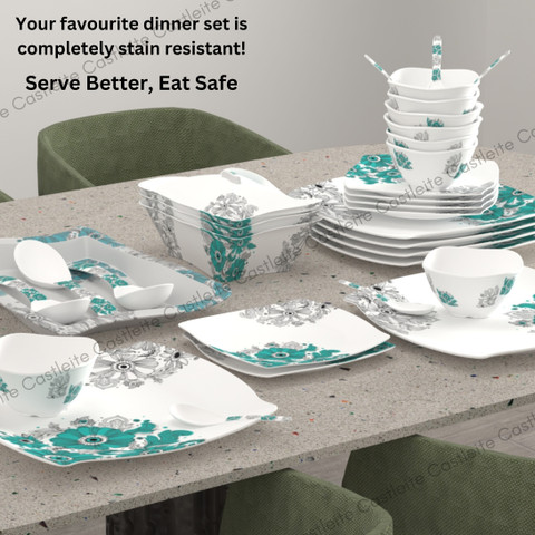 Castleite Pack of 40 Melamin Marvella Lazuli Dream Edgy Designer Crockery  Dinner Set