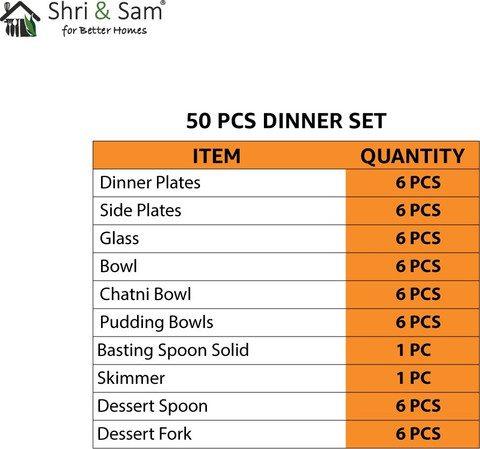 Shri Sam Pack of 50 Stainless Steel Dinner Set Price in India