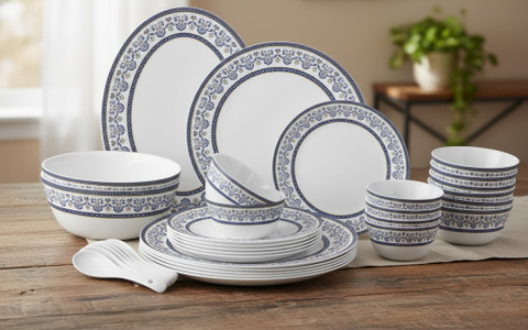 cello Pack of 33 Opalware Solitaire Series BLU 33 pcs Dinner Set