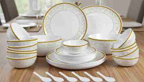 cello Pack of 33 Opalware Divine Amber Gold 33 pcs Dinner Set