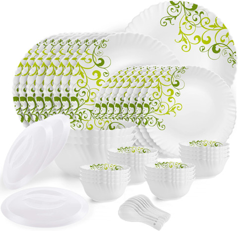 cello Pack of 47 Opalware Dazzle Oleander Crockery Green Dinner