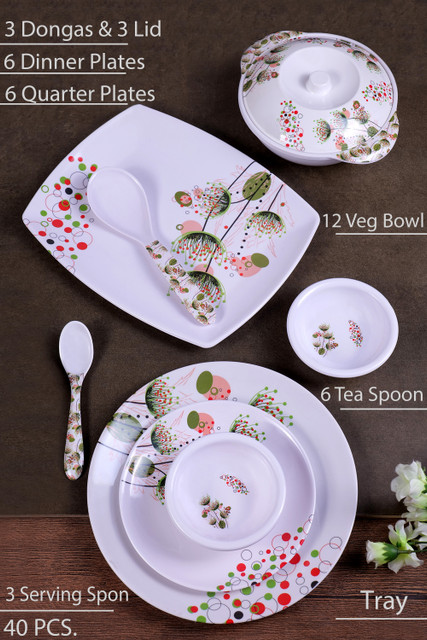 Home-pro Pack of 40 Melamin Dinner set Everyday Elegant, Stain