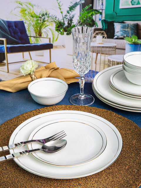 Gold Line White Gold Dinner Set Price Piring Makan Cekung Keramik