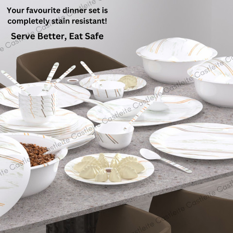 Castleite Pack of 40 Melamin Piccolo Rosin Cream Round Designer Crockery  Dinner Set