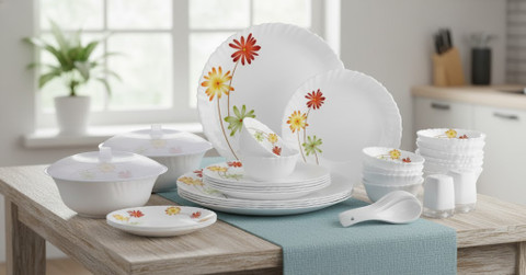 cello Pack of 37 Opalware Dazzle Margarita 37 Pieces Dinner Set