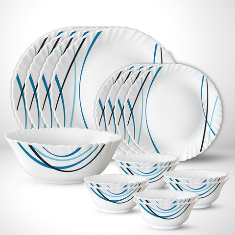 Larah by Borosil Pack of 17 Opalware Galaxy Series Merlin 17 pcs Dinnerset,  Opalware Crockery For Dining Gifting Dinner Set