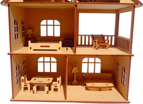 NEKBAL Wooden Doll House with Furniture Construction Kit Wooden