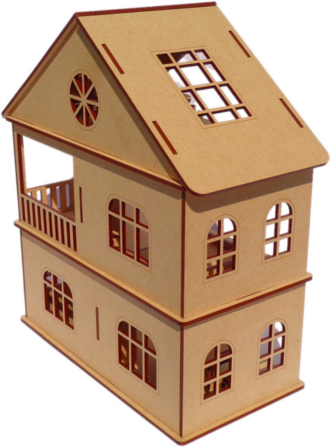 NEKBAL Wooden Doll House with Furniture Construction Kit