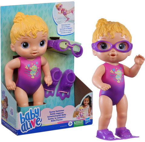 बेबी एलिव Sunny Swimmer Doll, 10-Inch Water Baby Dolls for Year Old Girls