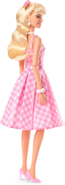 BARBIE The Movie Doll Wearing Pink and White Gingham Dress with
