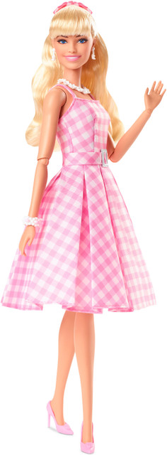 BARBIE The Movie Doll Wearing Pink and White Gingham Dress with