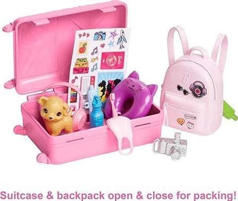 BARBIE Malibu Travel Set With Puppy Doll And Accessories For Kids