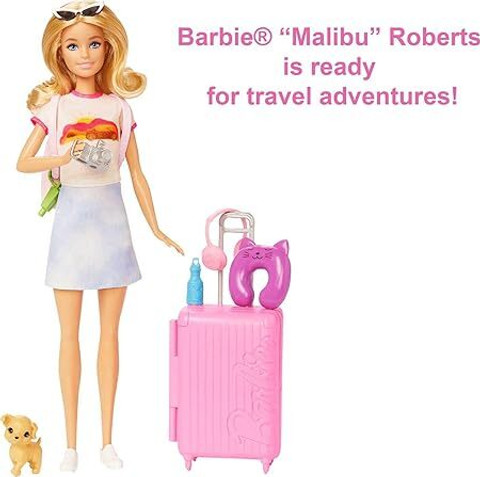 BARBIE Malibu Travel Set With Puppy Doll And Accessories For Kids
