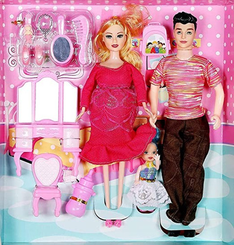 SR Toys Pregnant Family doll set,Mother Father with Kids