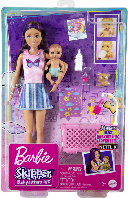 BARBIE Doll and Accessories, Crib Playset with Skipper Doll