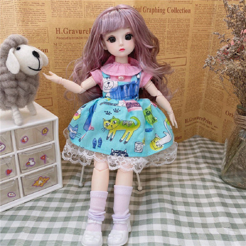 Tickles Set Movable Cute Girl Brown Eyes Fashionable Doll Sky Blue Frock  for Kids Girls