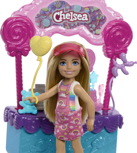 BARBIE Chelsea Doll Lollipop Stand, 10-Piece Toy Playset with Accessories