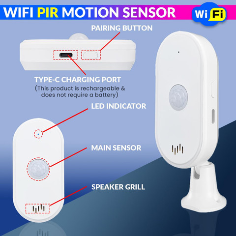 amiciSmart PIR Motion Sensor, WiFi Wireless Movement Detector