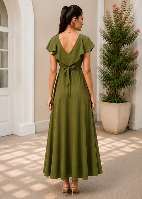Japna Women Fit and Flare Green Maxi/Full Length Dress