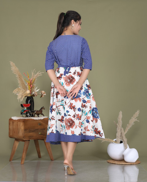 shopee ladies dress Retail Women Fit and Flare Multicolor Knee Length blackcream