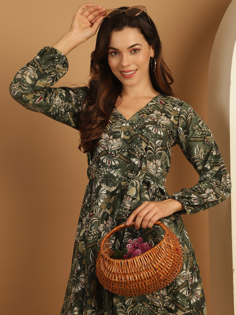 a line dress india Libas Women Wine Printed Silk Blend A-Line One Piece Dress main image 1