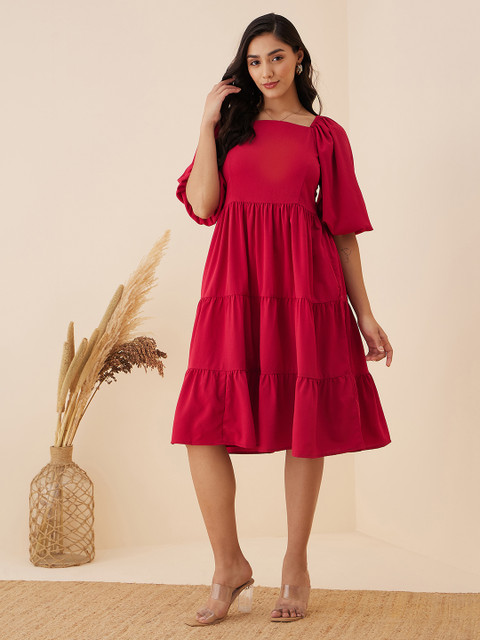 fit and flare dress below knee Women's Amberly Fit and Flare Off-Shoulder Taffeta Below The Knee Dress S/M/L White MEAN BLVD Customize / White main image 1