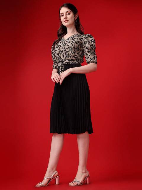 Deklook Women Pleated Black Knee Length Dress Buy Deklook Women