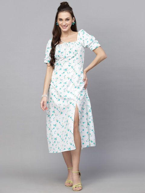 what makeup to wear with green dress Gardella Strapless Midi Dress | Green Floral Frisa Print