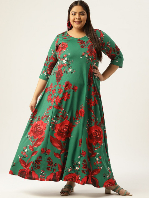 chinese dress ladies Plus Size Plus Size Black Tropical Print Maxi Dress Online in India main image 1