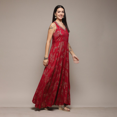 BIBA Women Ethnic Dress Red Maxi/Full Length Dress Buy BIBA