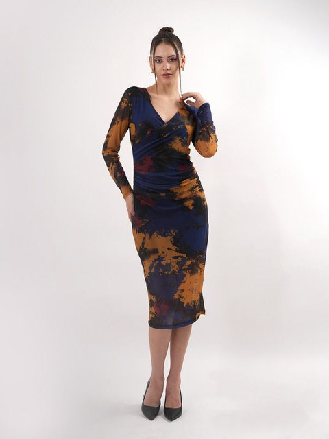 clobug Women Bodycon Multicolor Midi/Calf Length Dress