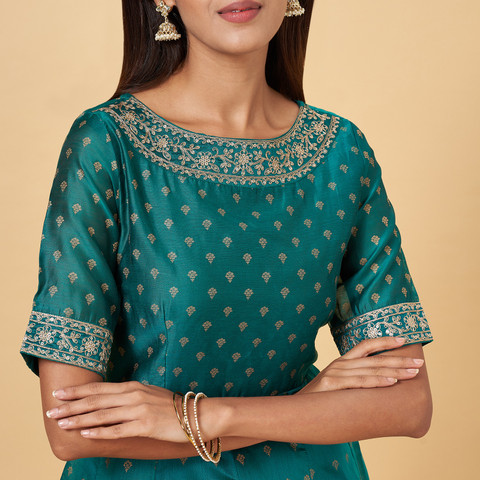 Rangmanch by Pantaloons Women Pleated Blue Midi/Calf Length Dress