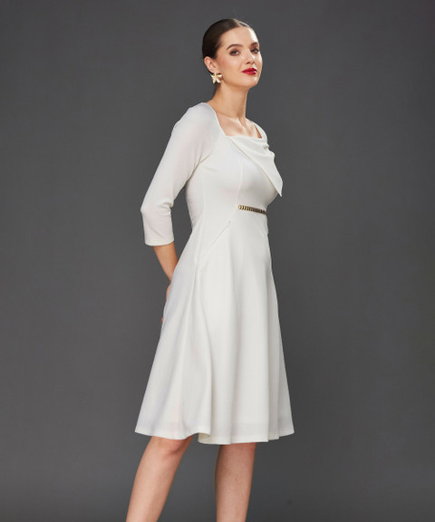 Miss Chase Women Skater White Knee Length Dress Buy Miss Chase