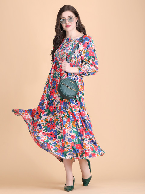 slim fit dress slacks Women Fit and Flare Multicolor Below Knee Dress – Amy's Cart main image 1