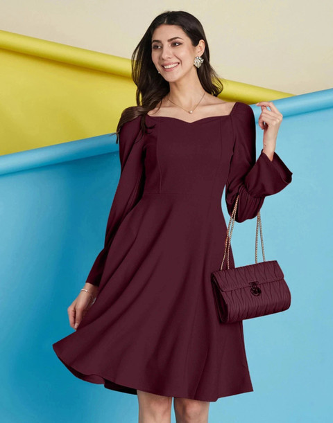women's fitted dress shirt Buy Maroon Fit & Flare Maxi Dress Online @ Best Price main image 0