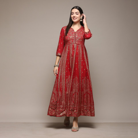BIBA Women Fit and Flare Red, Gold Maxi/Full Length Dress - Buy BIBA Women  Fit and Flare Red, Gold Maxi/Full Length Dress Online at Best Prices in  India | Flipkart.com