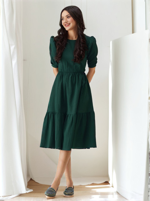 knee length dresses flipkart Istyle Can Women Fit and Flare Green Dress 09-30-2025