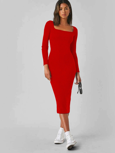 ruffle bodycon dress Women's Red Floral Bodycon Slip Midi Dress & Reviews - Wine Red - Dresses main image 1