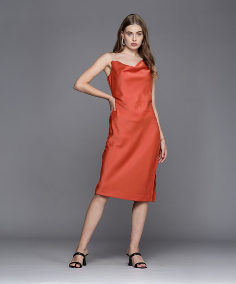 Allen Solly Women A-line Orange Knee Length Dress - Buy Allen Solly Women  A-line Orange Knee Length Dress Online at Best Prices in India |  Flipkart.com