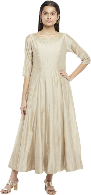 Rangmanch by Pantaloons Women Fit and Flare Beige Maxi/Full Length Dress