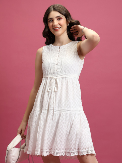 tokyo talkies fit and flare dress Tokyo Talkies Women Fit and Flare White Above Knee/Mid Thigh Length Dress