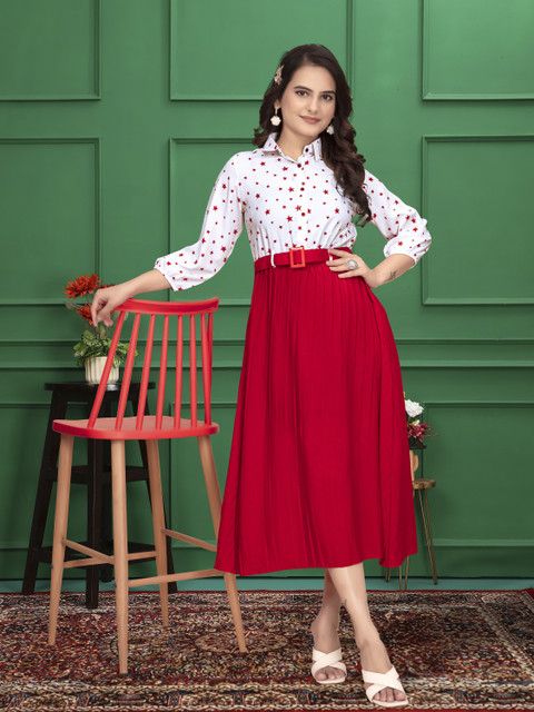 HEMANG FASHION Women Fit and Flare Red, White Midi/Calf Length Dress - Buy  HEMANG FASHION Women Fit and Flare Red, White Midi/Calf Length Dress Online  at Best Prices in India | Flipkart.com