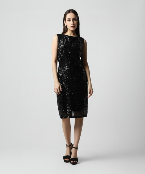 VAN HEUSEN Women A-line Black Knee Length Dress - Buy VAN HEUSEN Women  A-line Black Knee Length Dress Online at Best Prices in India | Flipkart.com