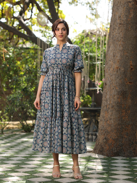 Rain & Rainbow Women Gown Blue Midi/Calf Length Dress - Buy Rain & Rainbow  Women Gown Blue Midi/Calf Length Dress Online at Best Prices in India |  Flipkart.com