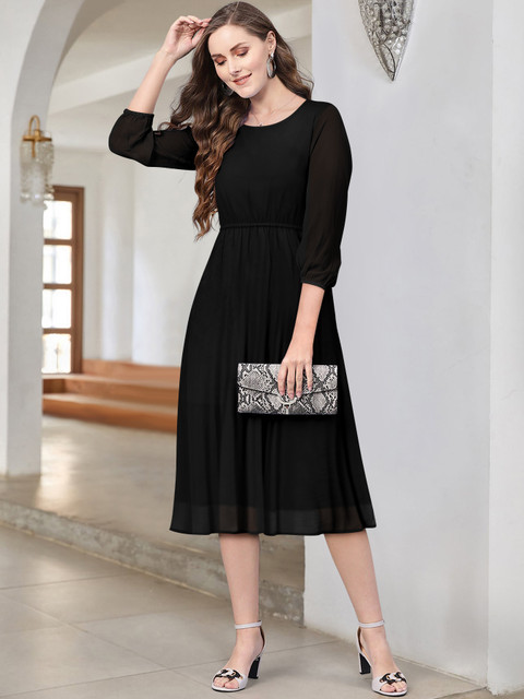 Toochki Women Fit and Flare Black Midi/Calf Length Dress - Buy Toochki Women  Fit and Flare Black Midi/Calf Length Dress Online at Best Prices in India |  Flipkart.com