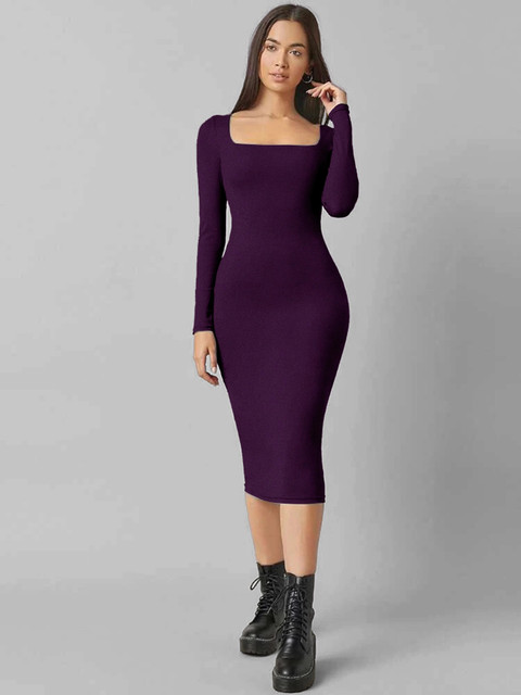 Alekya Women Bodycon Purple Midi/Calf Length Dress - Buy Alekya Women Bodycon  Purple Midi/Calf Length Dress Online at Best Prices in India | Flipkart.com