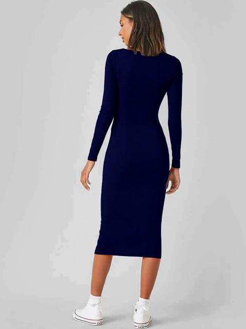 Ipshita Women Bodycon Dark Blue Midi/Calf Length Dress