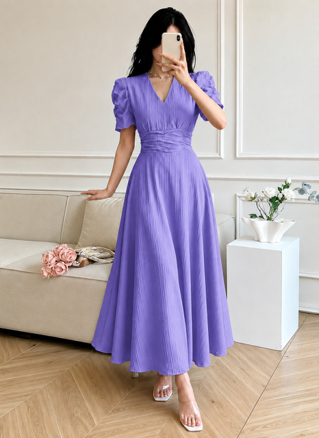 purple ankle length dresses METRONAUT Women Fit and Flare Dress Firerie Women's Dark Brown